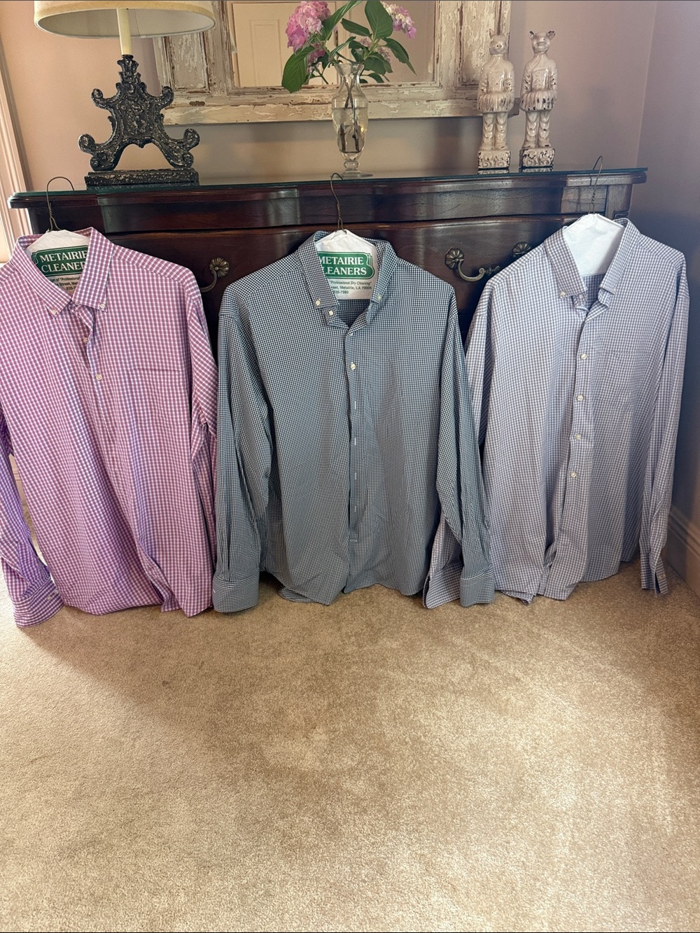 Peter Millar Men’s Dress Shirts in Pink, Blue, and Light Blue Gingham